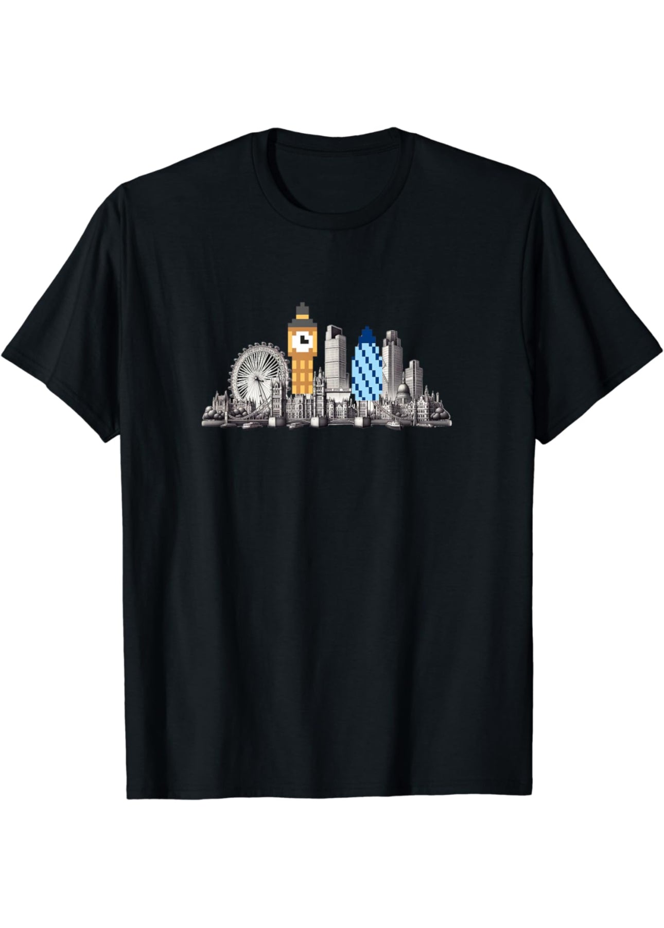 London Skyline With Pixelated Big Ben and Gherkin T-Shirt t-shirt