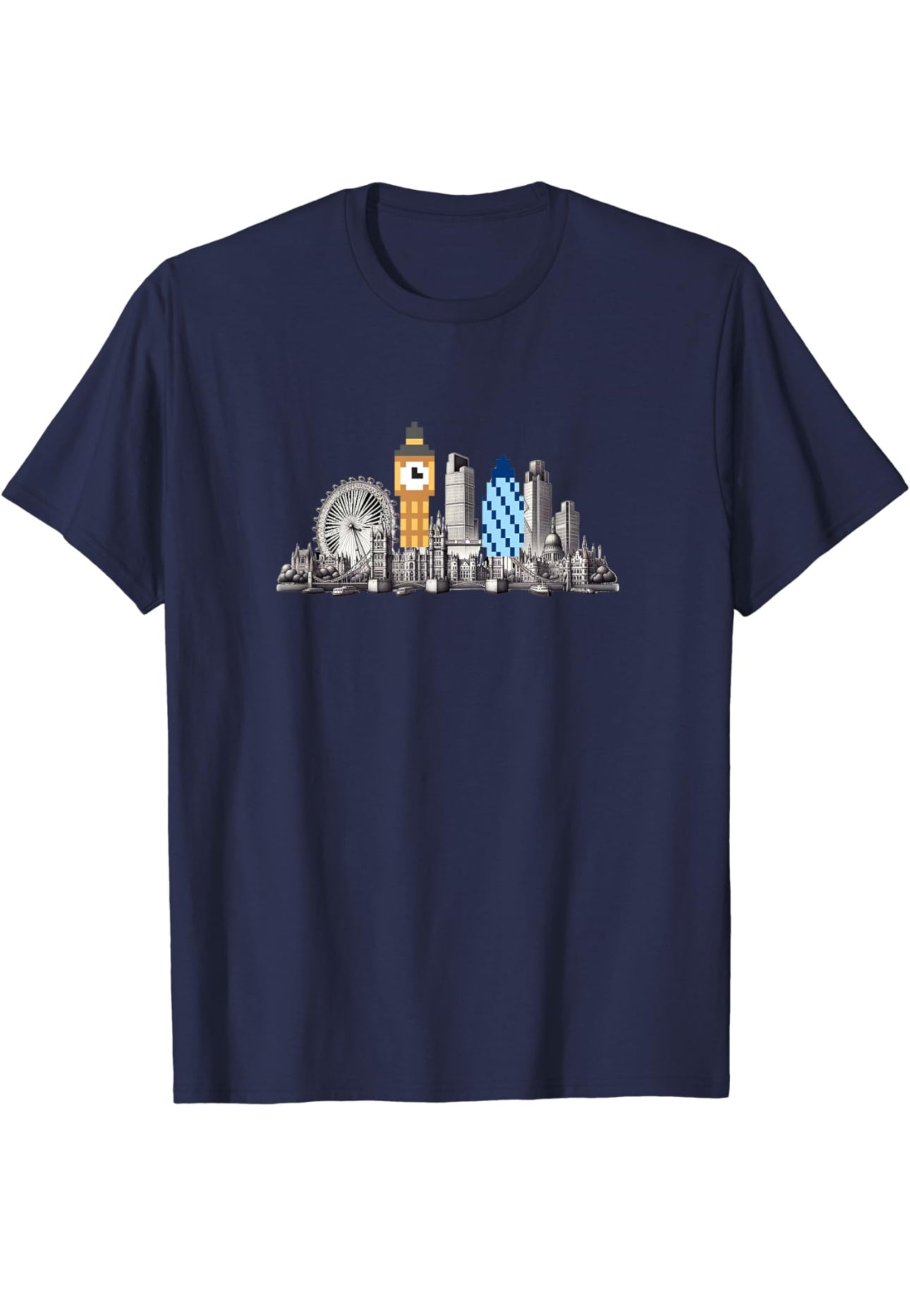 London Skyline With Pixelated Big Ben and Gherkin T-Shirt t-shirt