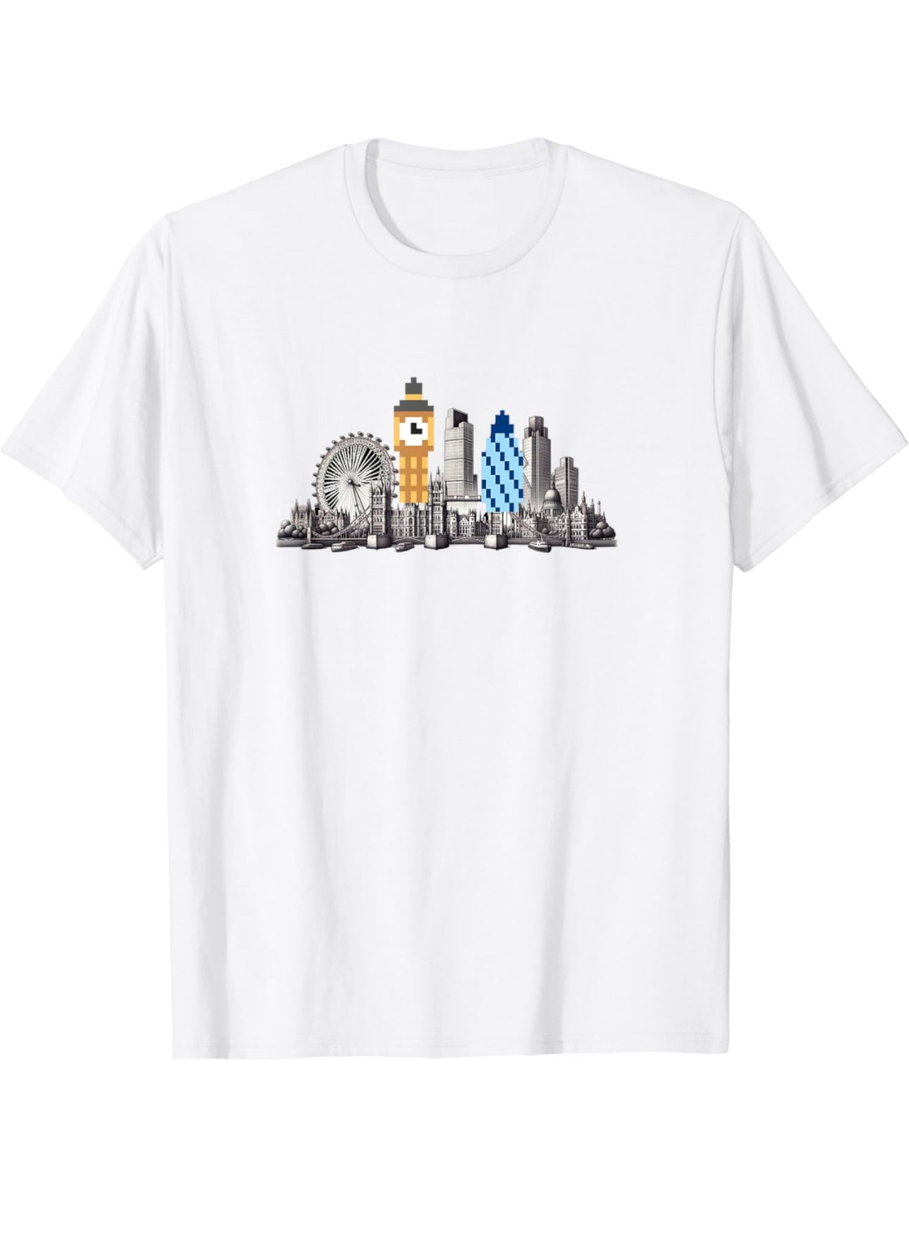 London Skyline With Pixelated Big Ben and Gherkin T-Shirt t-shirt
