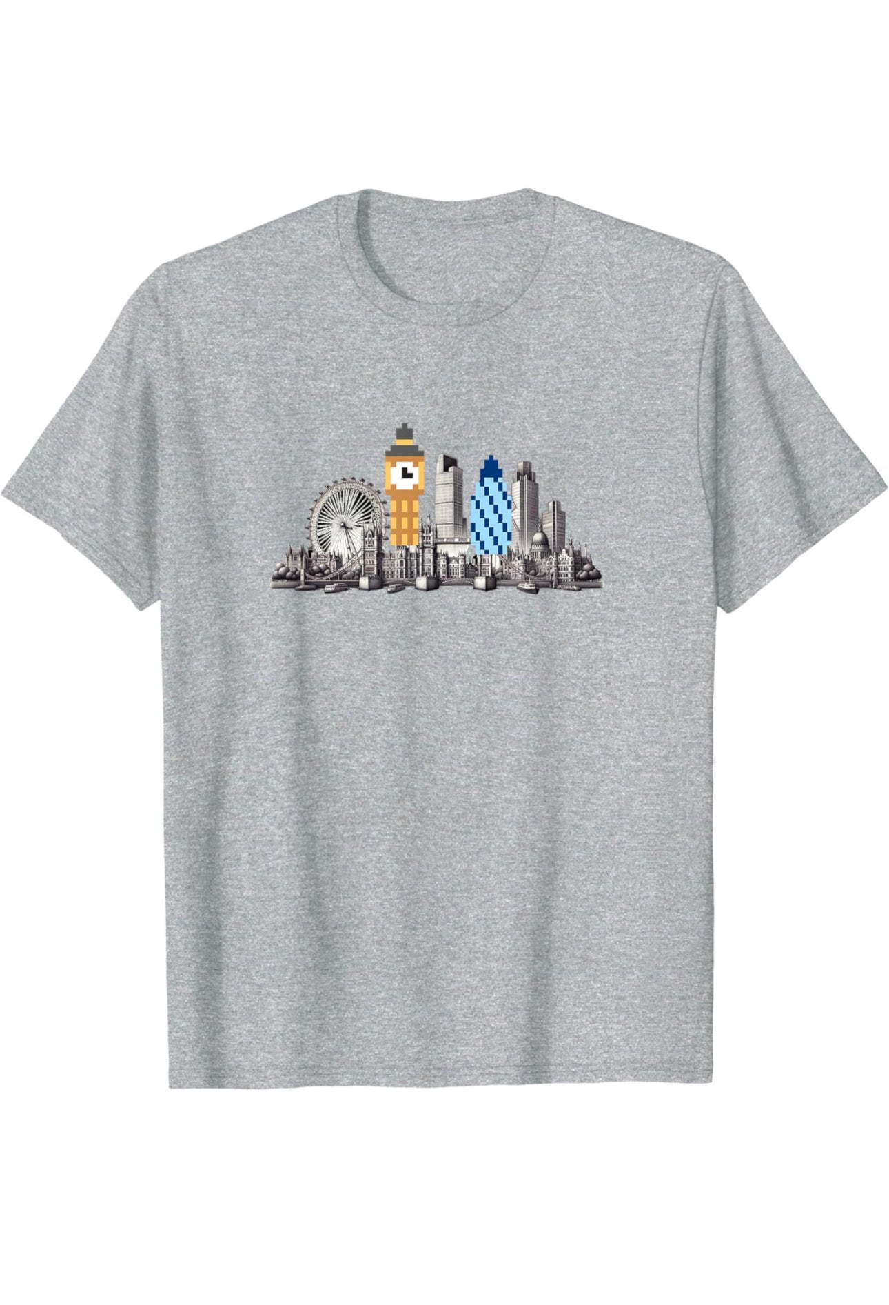 London Skyline With Pixelated Big Ben and Gherkin T-Shirt t-shirt