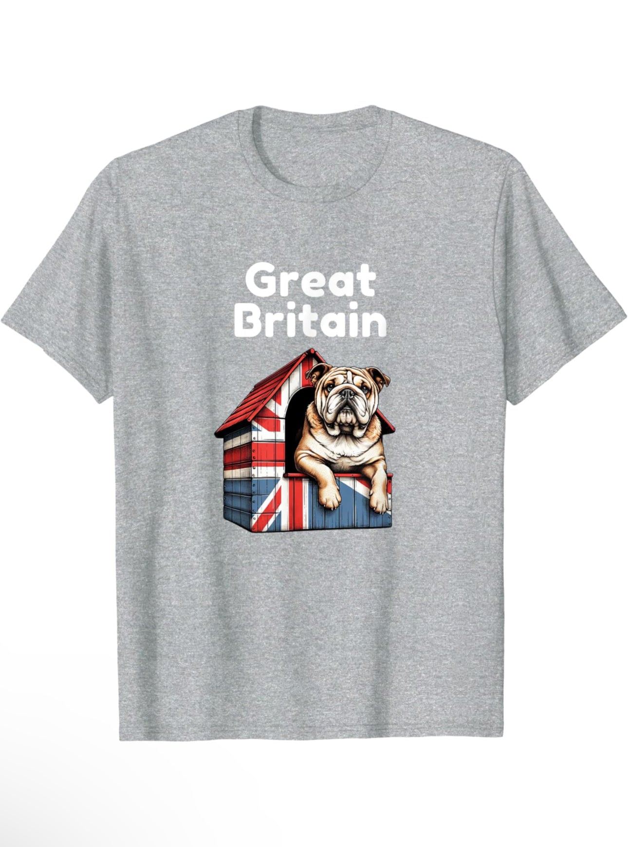 British Bulldog & Union Jack Dog House – UK Flag Graphic T-Shirt t-shirt