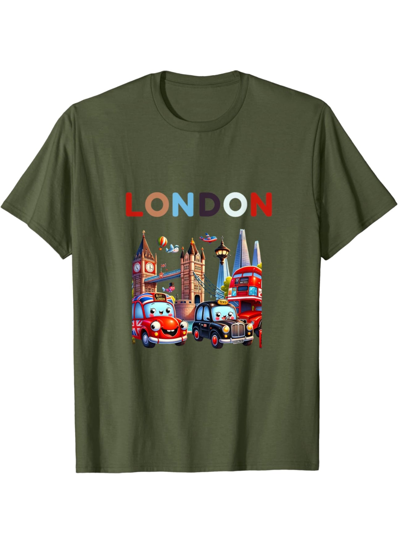 London Charm - Tower Bridge, Shard Hotel, Taxi Cartoon Style T-Shirt t-shirt