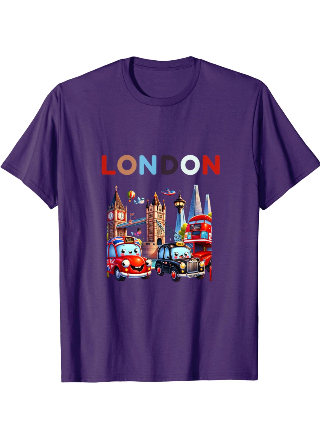 London Charm - Tower Bridge, Shard Hotel, Taxi Cartoon Style T-Shirt t-shirt