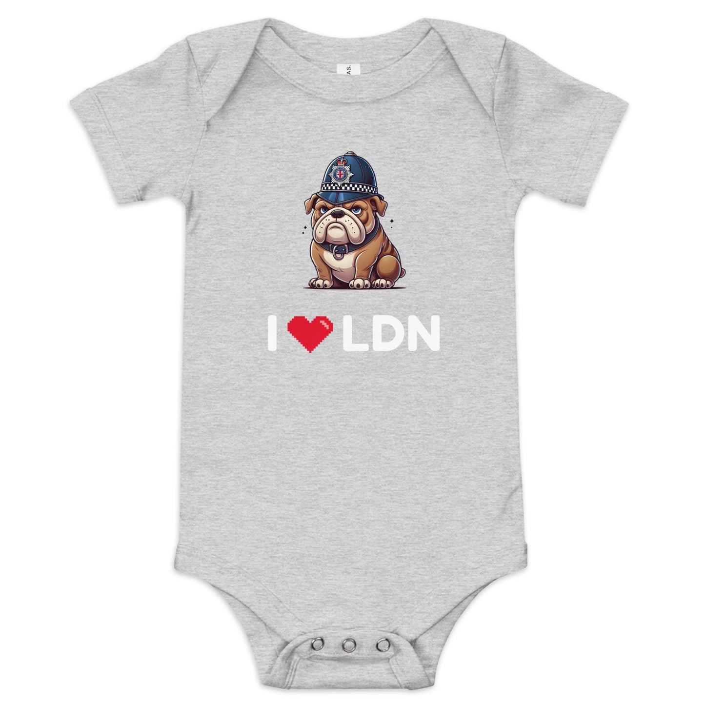 I Heart LDN - British Bulldog - Baby short sleeve one piece Athletic Heather Babygrow