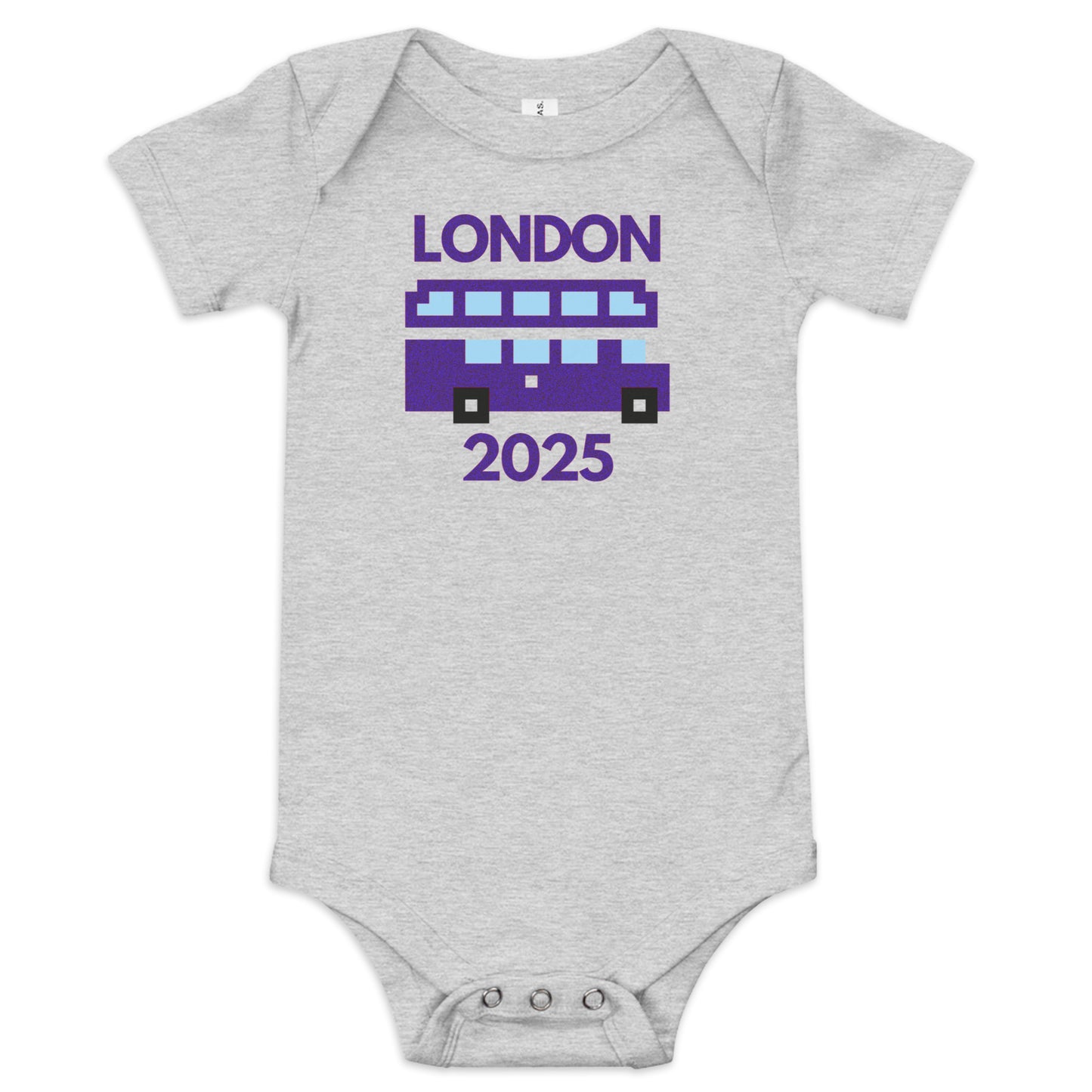 Purple Glitter London Bus Baby Onesie – Retro Double Decker UK Souvenir Bodysuit Athletic Heather Babygrow