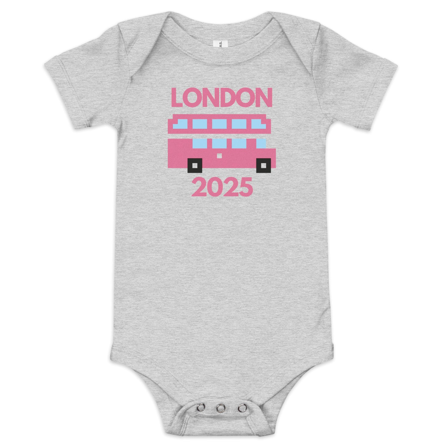Pink Glitter London Bus Baby Onesie – Retro Double Decker UK Souvenir Bodysuit Athletic Heather Babygrow