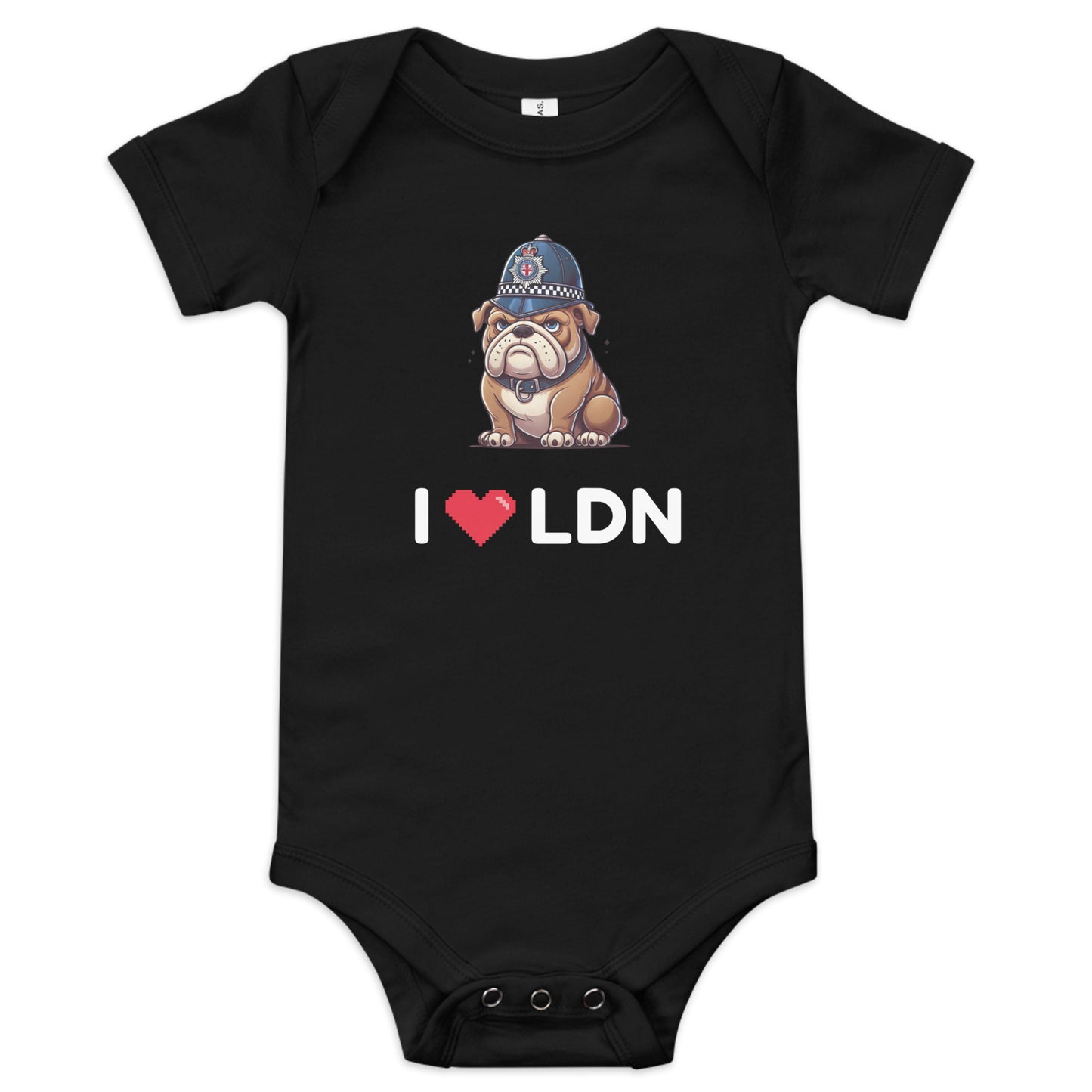 I Heart LDN - British Bulldog - Baby short sleeve one piece Black Babygrow