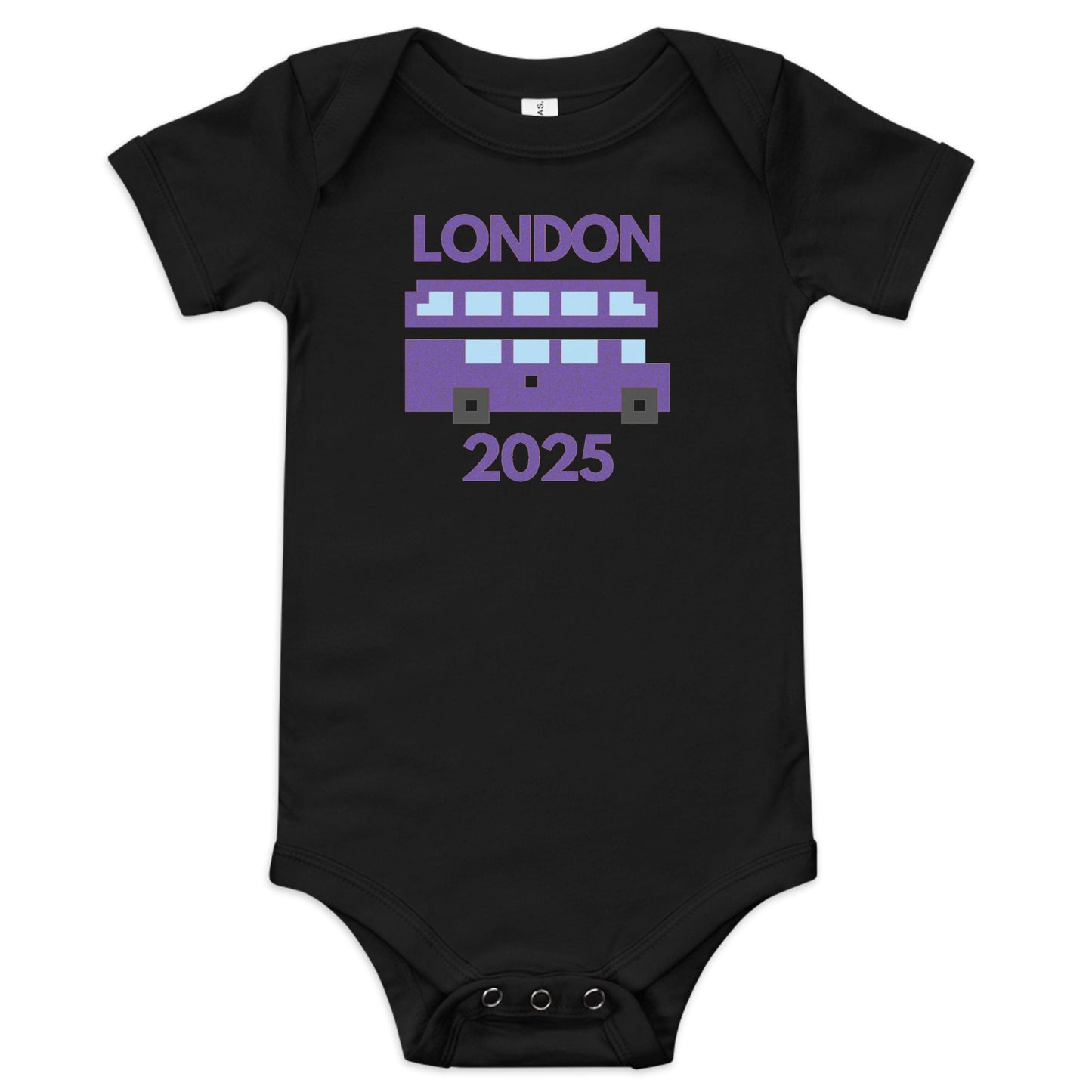 Purple Glitter London Bus Baby Onesie – Retro Double Decker UK Souvenir Bodysuit Black Babygrow