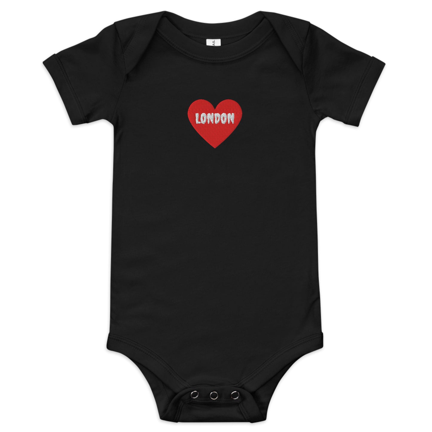 Embroidered I Heart London baby onesie, soft cotton souvenir bodysuit.