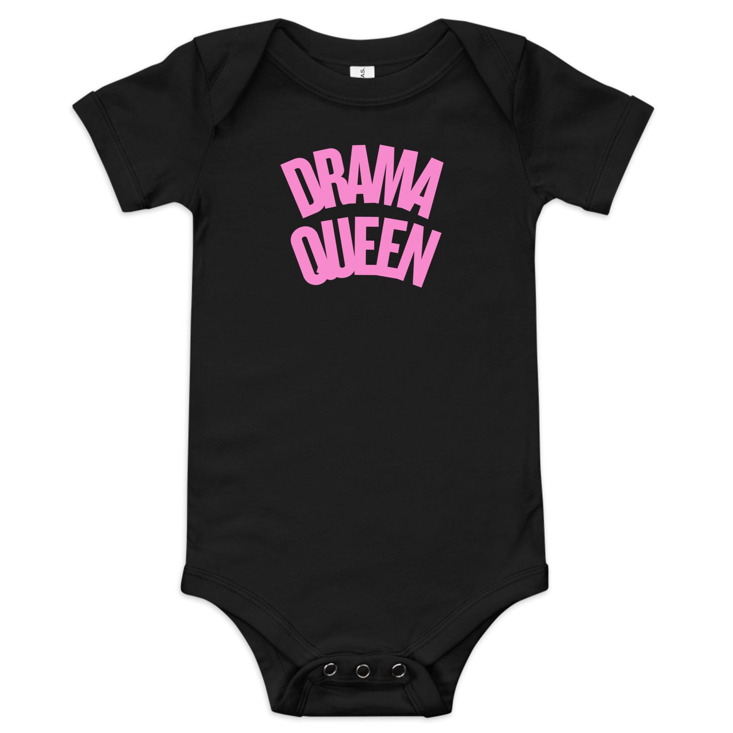 Funny pink text Drama Queen baby onesie, soft cotton bodysuit for girls.