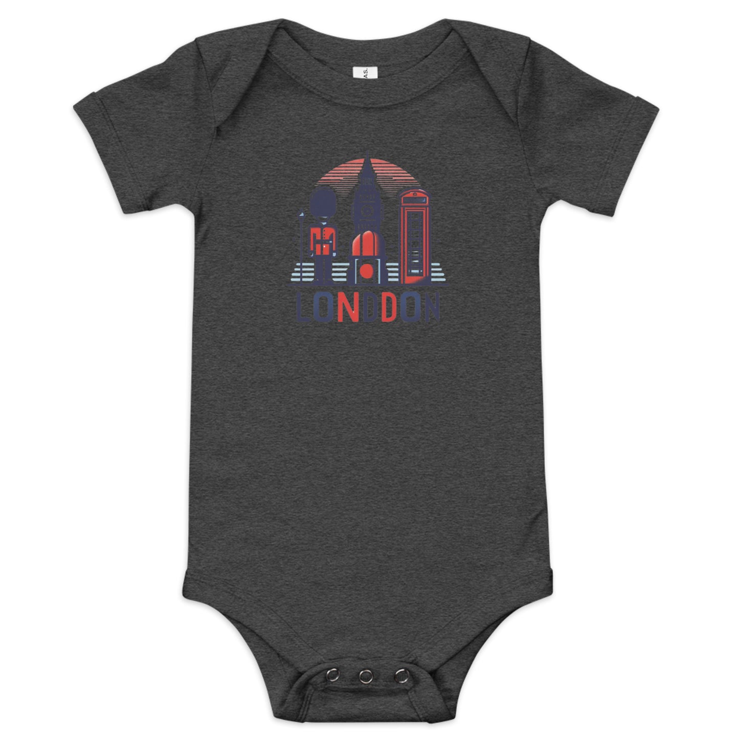 London Guard, Big Ben & Red Telephone Box Baby Onesie – Cute UK Souvenir Bodysuit Dark Grey Heather Babygrow