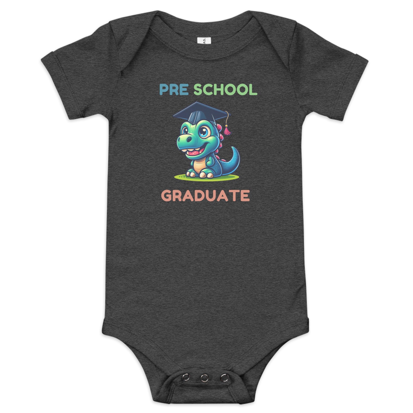 Pre School Graduate Baby short sleeve one piece Dark Grey Heather Babygrow