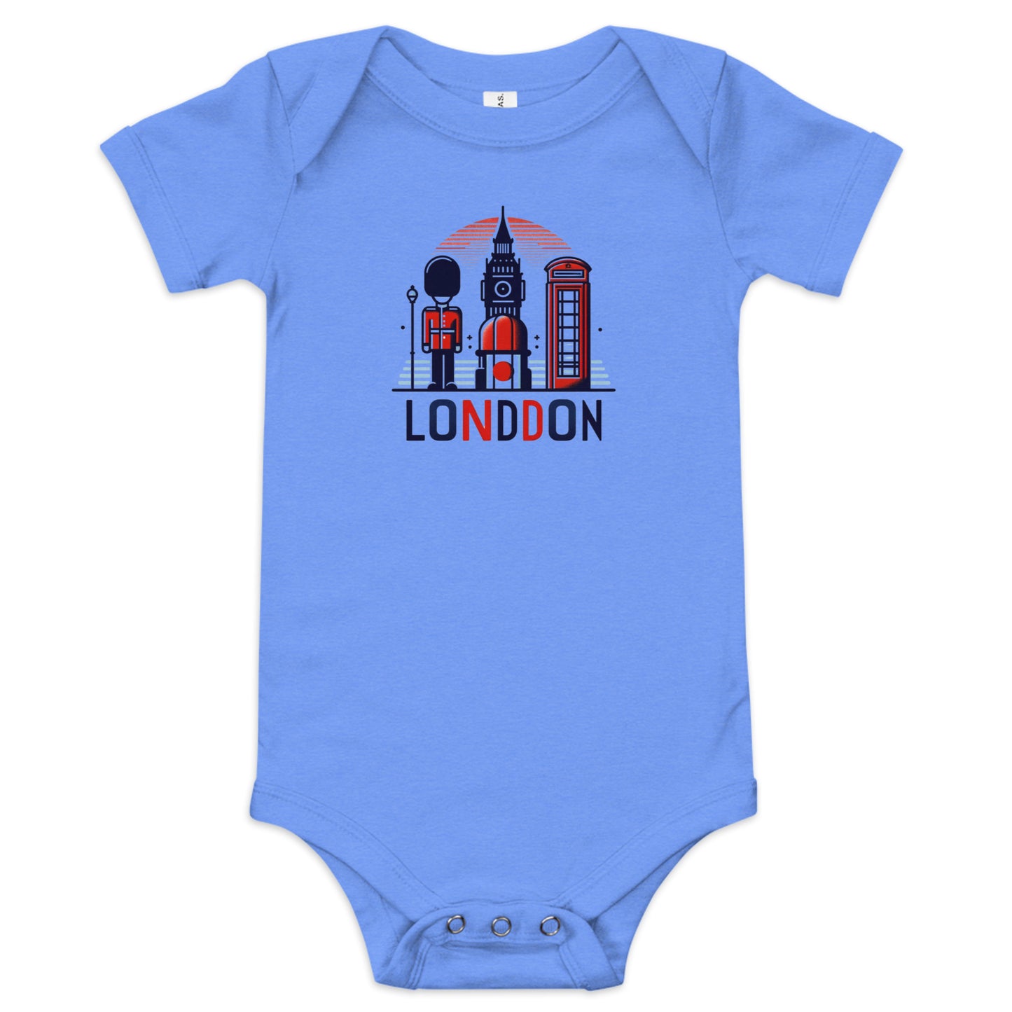 London Guard, Big Ben & Red Telephone Box Baby Onesie – Cute UK Souvenir Bodysuit Heather Columbia Blue Babygrow