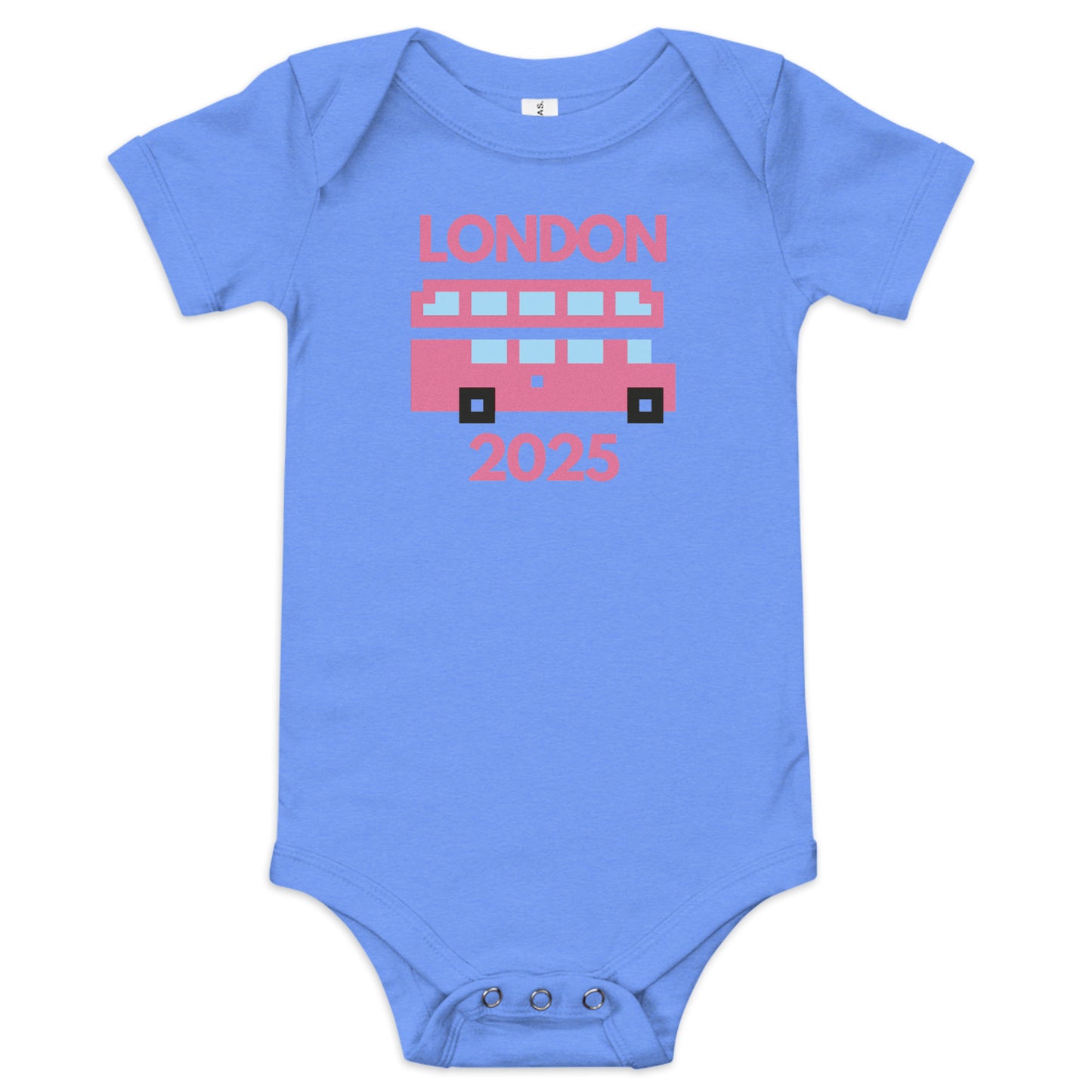 Pink Glitter London Bus Baby Onesie – Retro Double Decker UK Souvenir Bodysuit Heather Columbia Blue Babygrow
