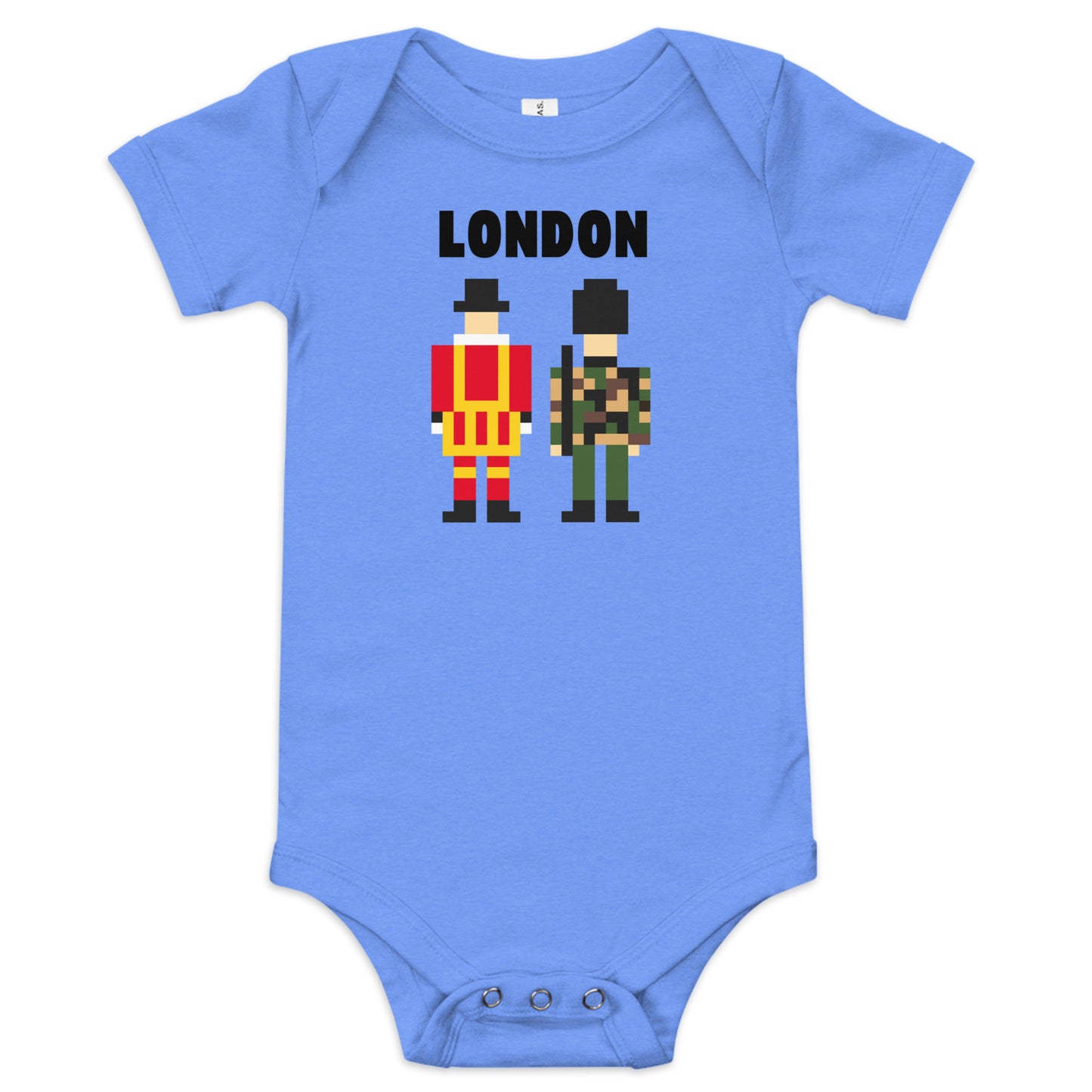 Royal Guard of London Baby Onesie – Attention Soldiers UK Souvenir Bodysuit Heather Columbia Blue Babygrow