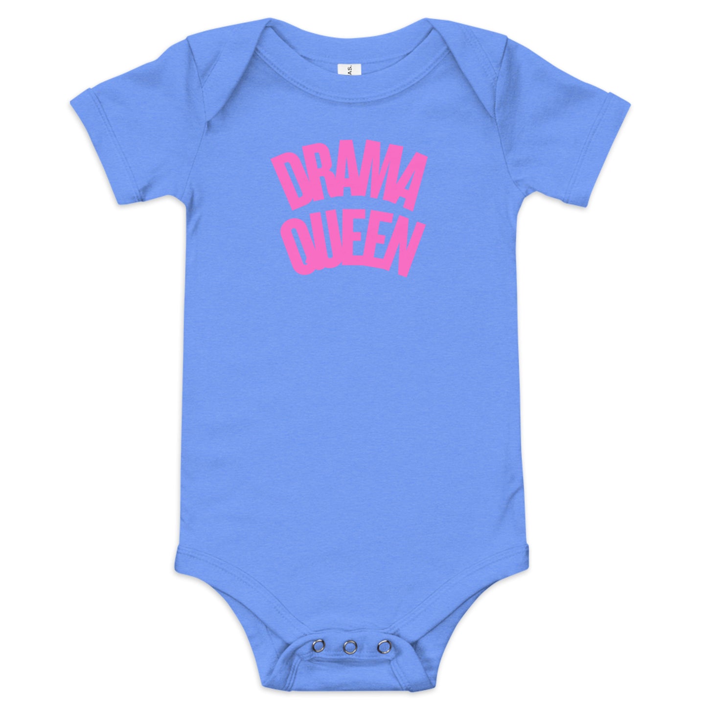 Funny pink text Drama Queen baby onesie, soft cotton bodysuit for girls.