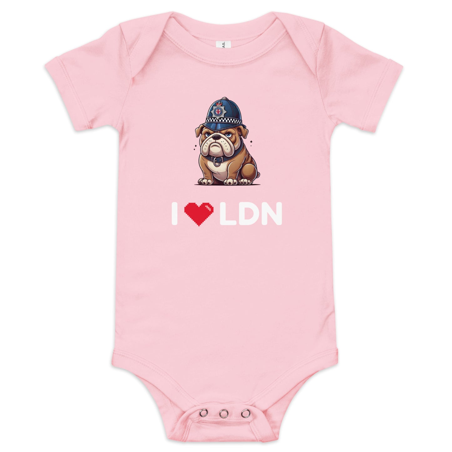 I Heart LDN - British Bulldog - Baby short sleeve one piece Pink Babygrow