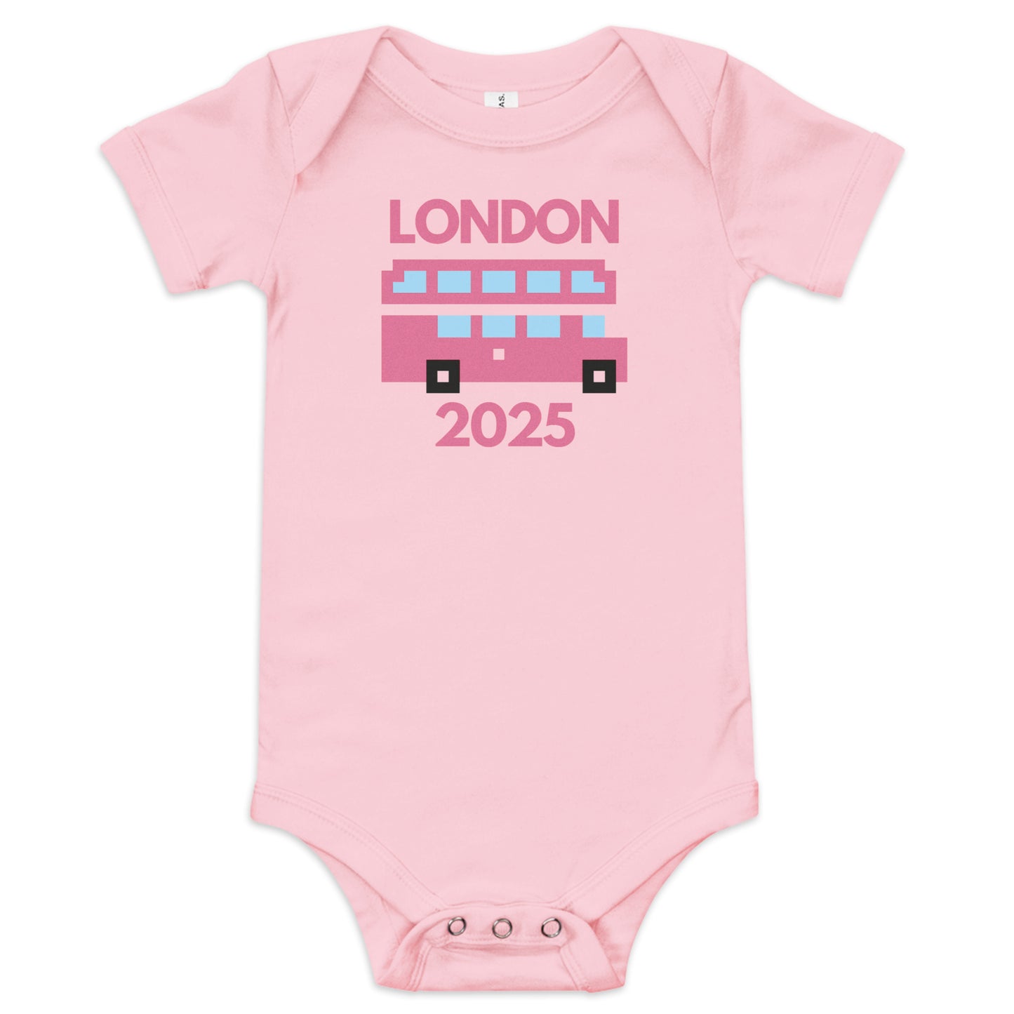 Pink Glitter London Bus Baby Onesie – Retro Double Decker UK Souvenir Bodysuit Pink Babygrow