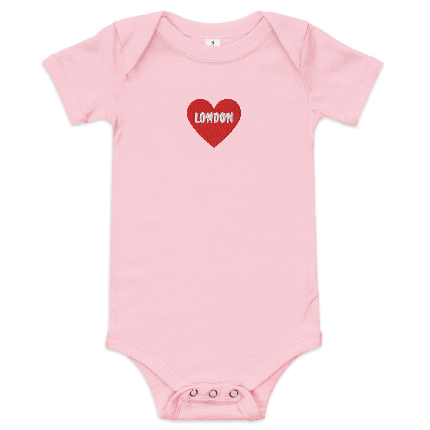 Embroidered I Heart London baby onesie, soft cotton souvenir bodysuit.