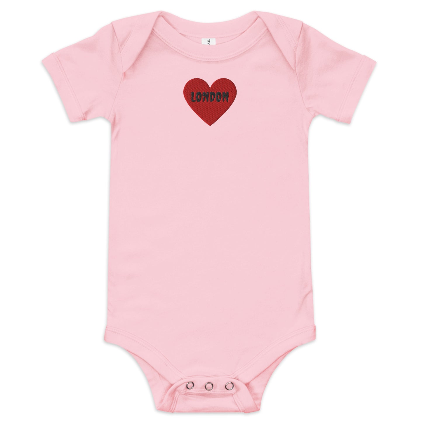 Embroidered I Heart London baby onesie, soft cotton souvenir bodysuit.