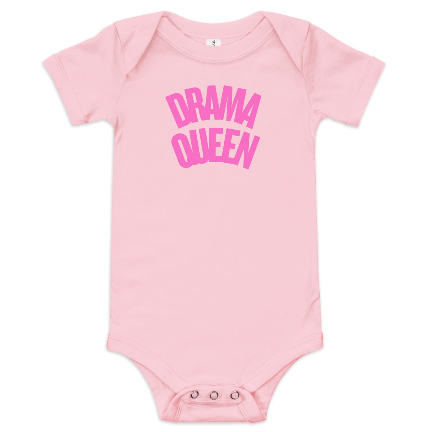 Funny pink text Drama Queen baby onesie, soft cotton bodysuit for girls.