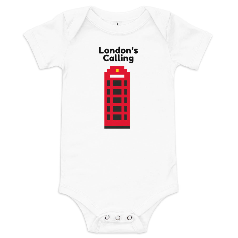 Retro design of a British telecom telephone box and the words London’s Calling
