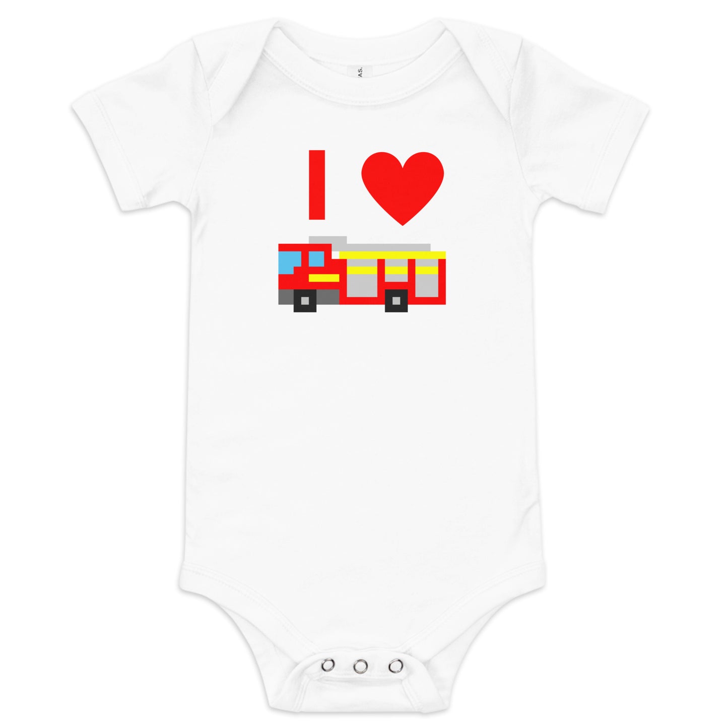 I Heart Fire Truck baby onesie – cute firefighter bodysuit for babies