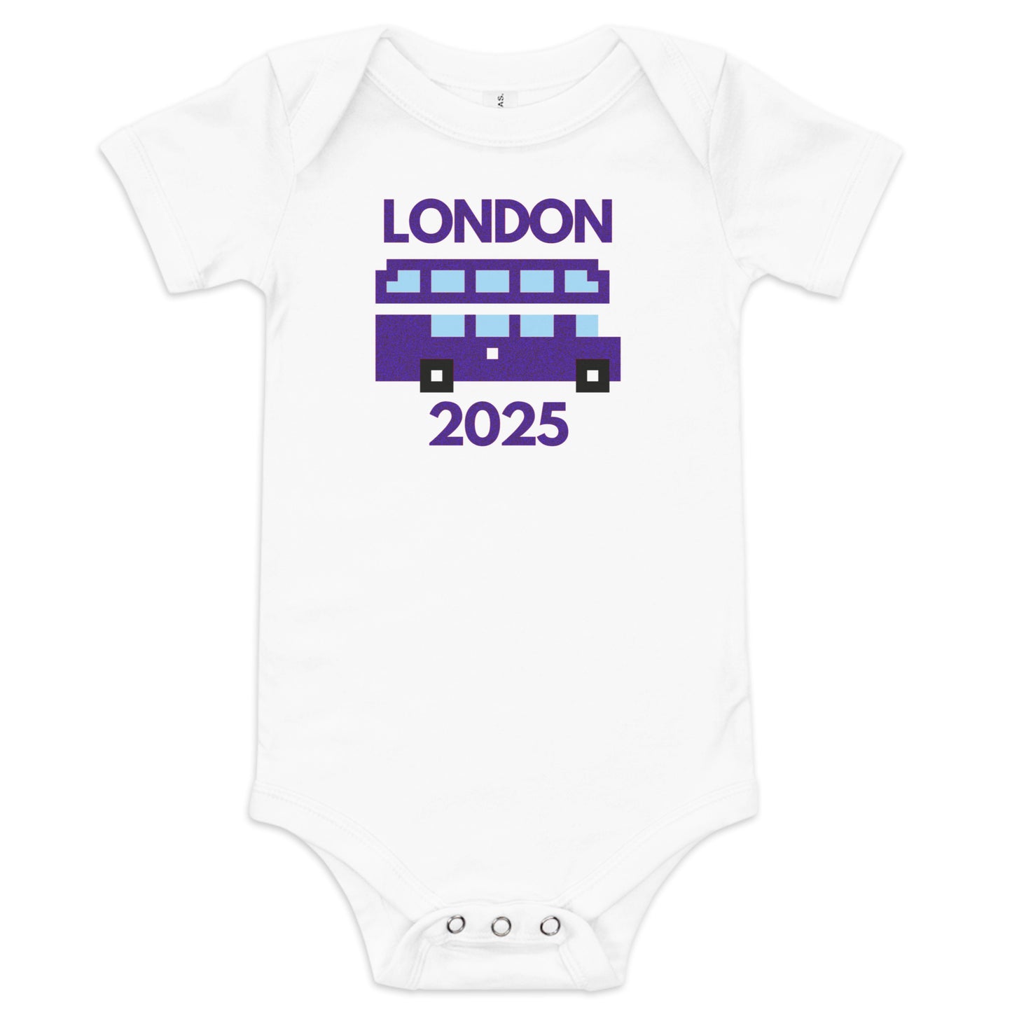 Purple Glitter London Bus Baby Onesie – Retro Double Decker UK Souvenir Bodysuit White Babygrow