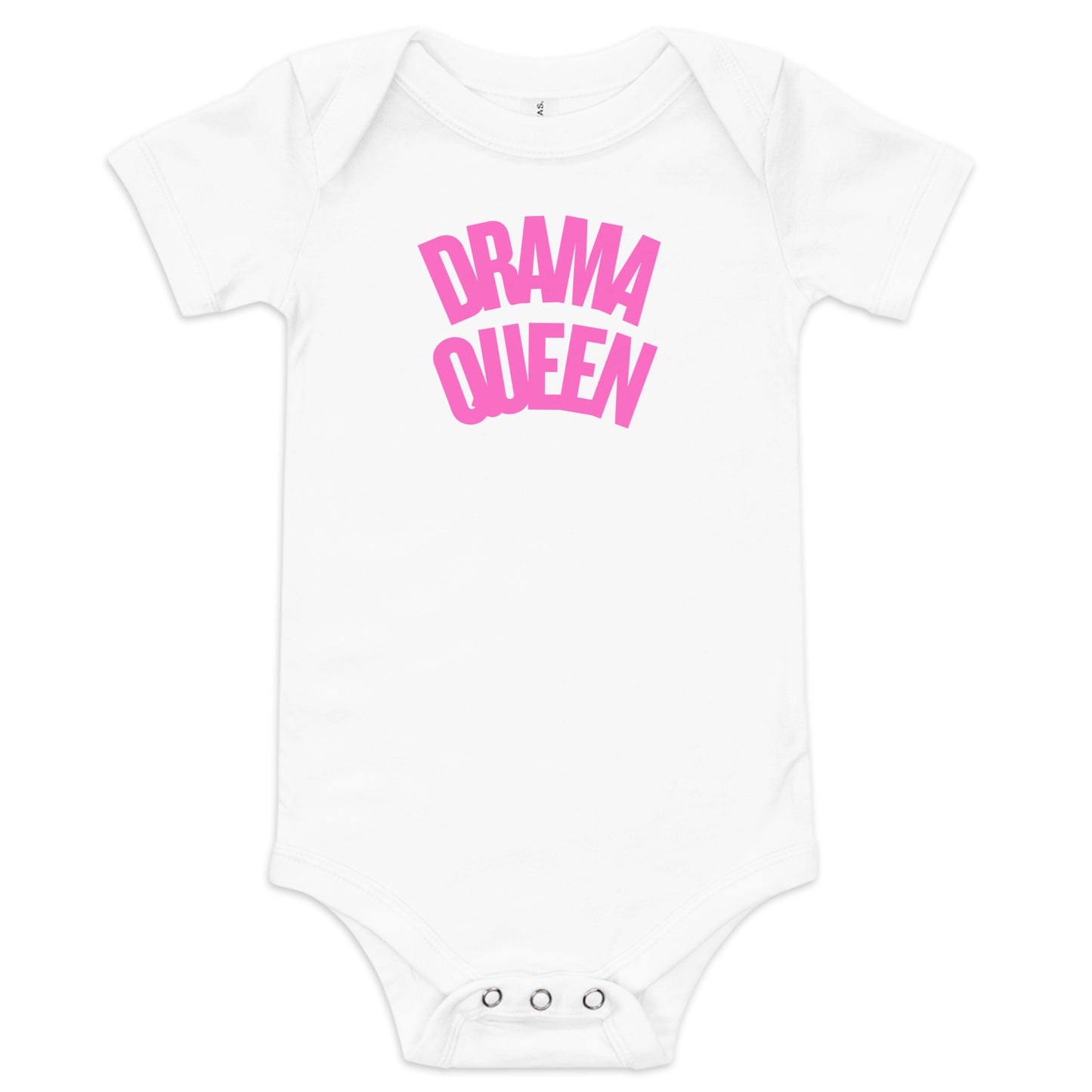 Funny pink text Drama Queen baby onesie, soft cotton bodysuit for girls.