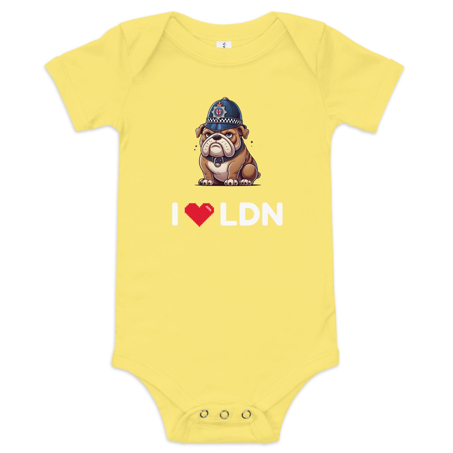 I Heart LDN - British Bulldog - Baby short sleeve one piece Yellow Babygrow