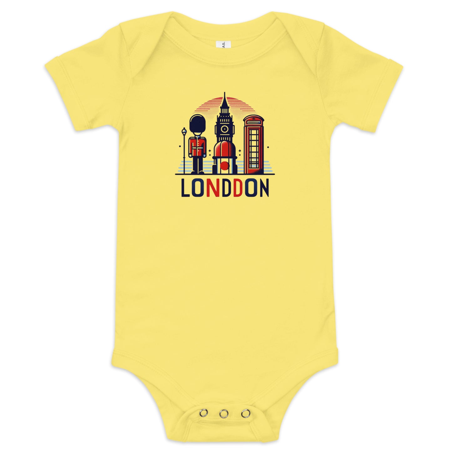 London Guard, Big Ben & Red Telephone Box Baby Onesie – Cute UK Souvenir Bodysuit Yellow Babygrow
