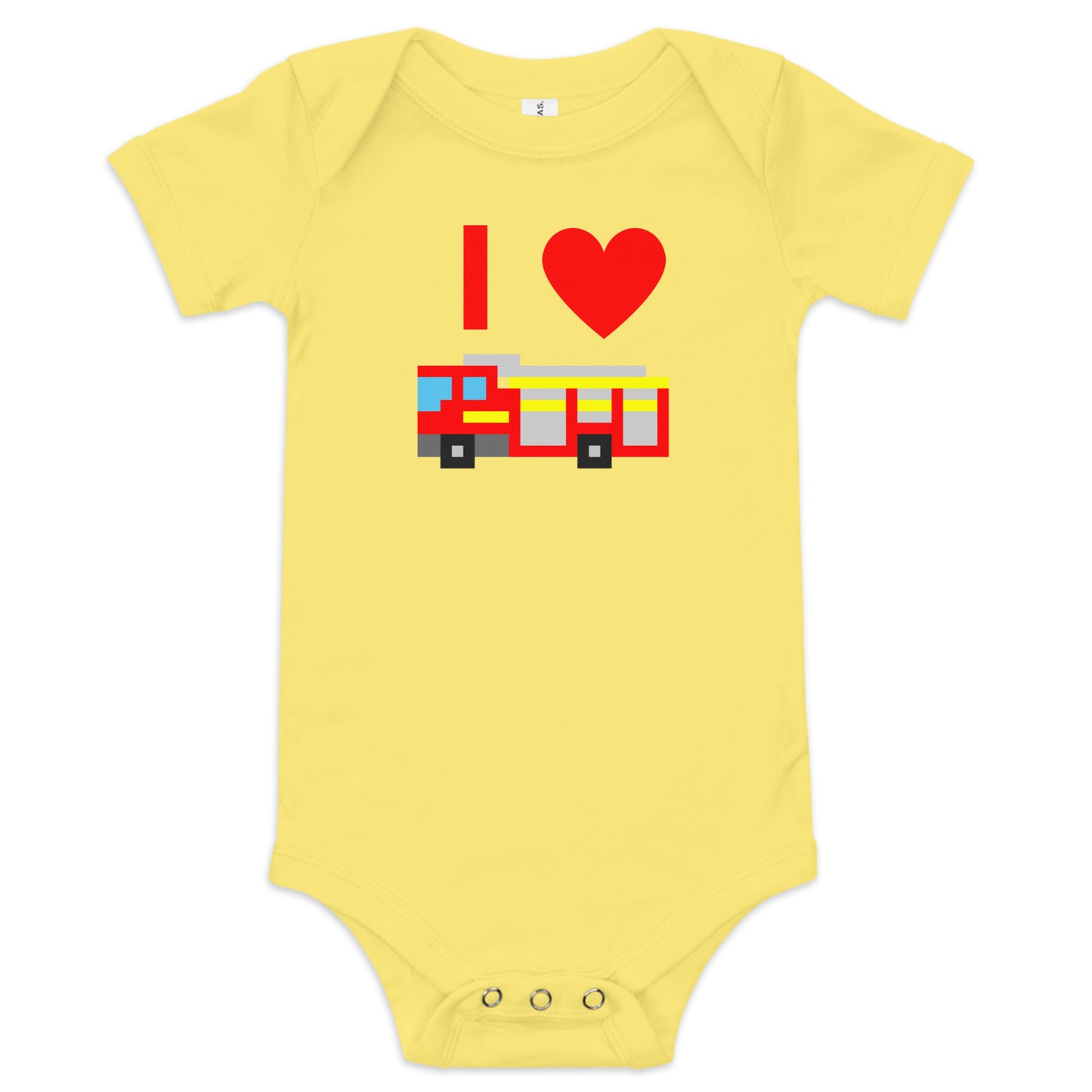 I Heart Fire Truck baby onesie – cute firefighter bodysuit for babies