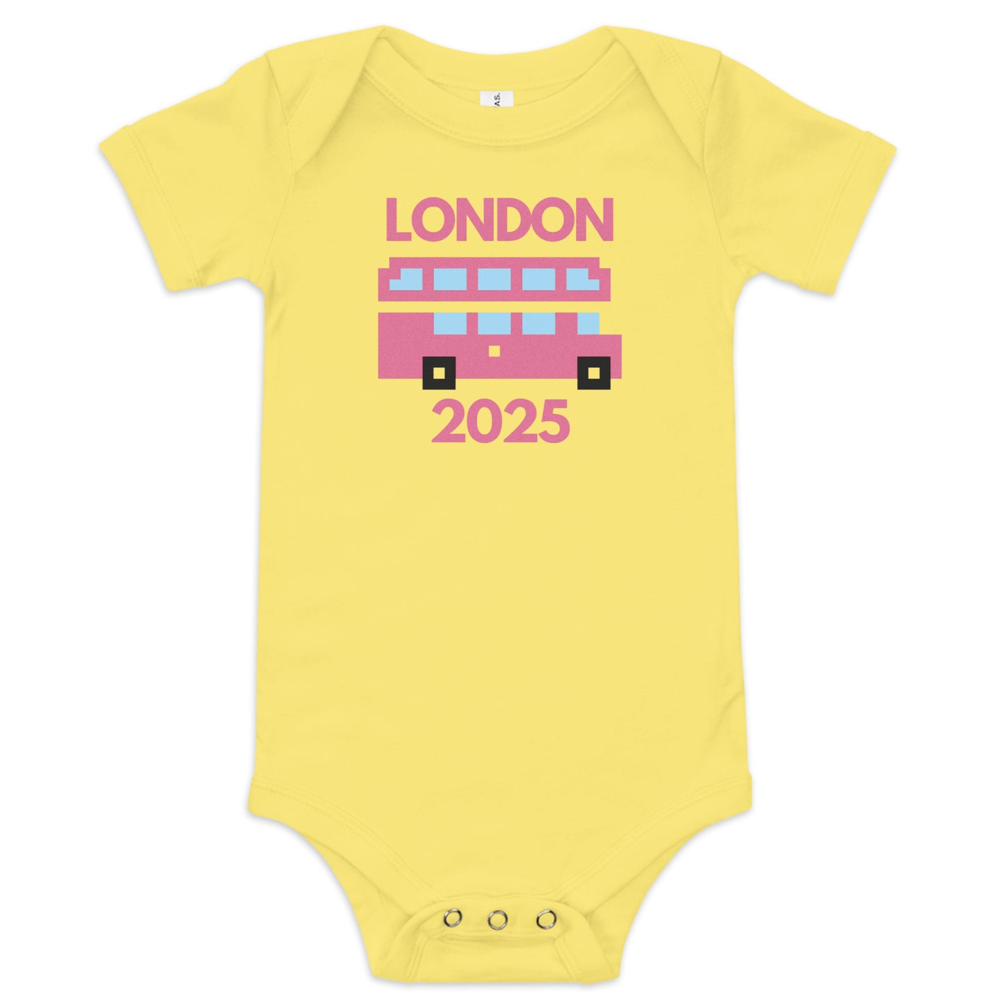 Pink Glitter London Bus Baby Onesie – Retro Double Decker UK Souvenir Bodysuit Yellow Babygrow