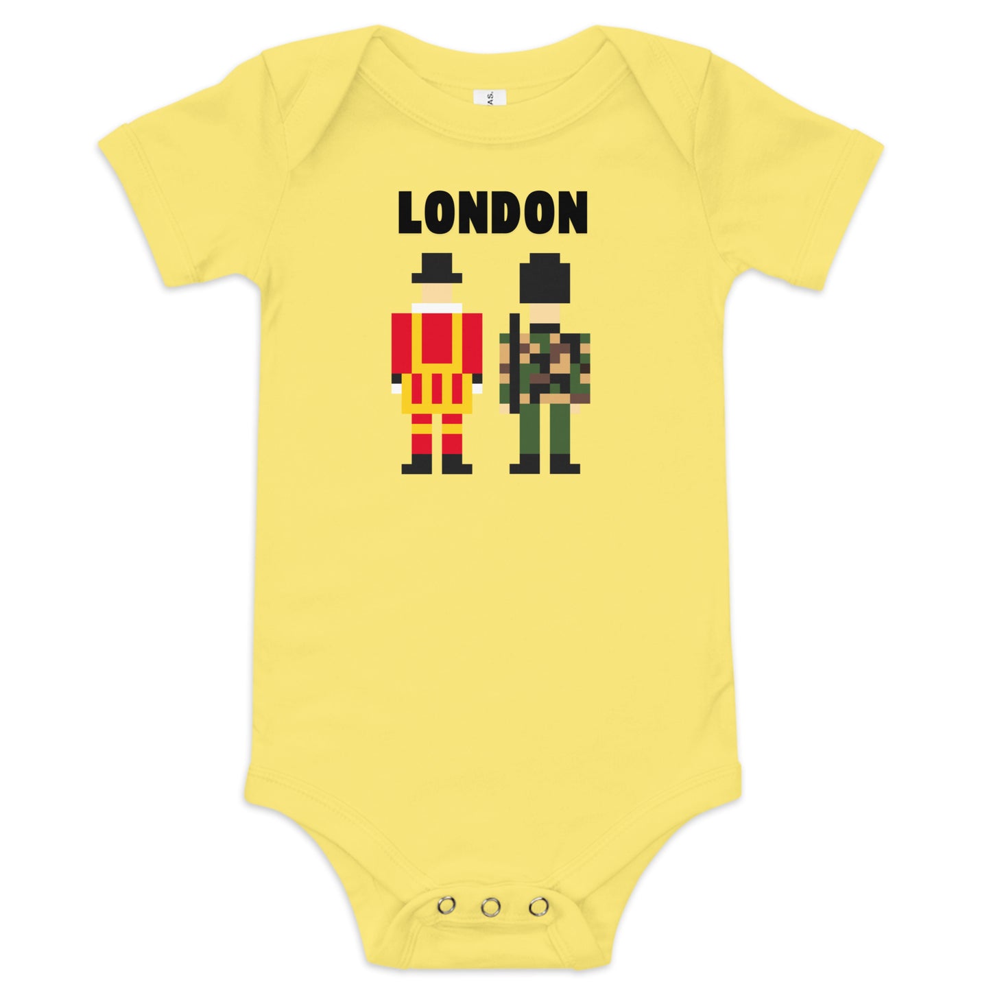 Royal Guard of London Baby Onesie – Attention Soldiers UK Souvenir Bodysuit Yellow Babygrow
