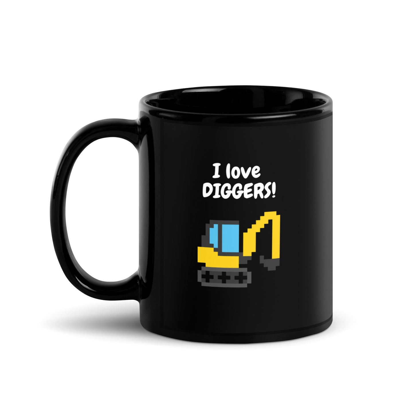 I Love Diggers Pixel Art Yellow Digger - Black Glossy Mug 11 oz Mug
