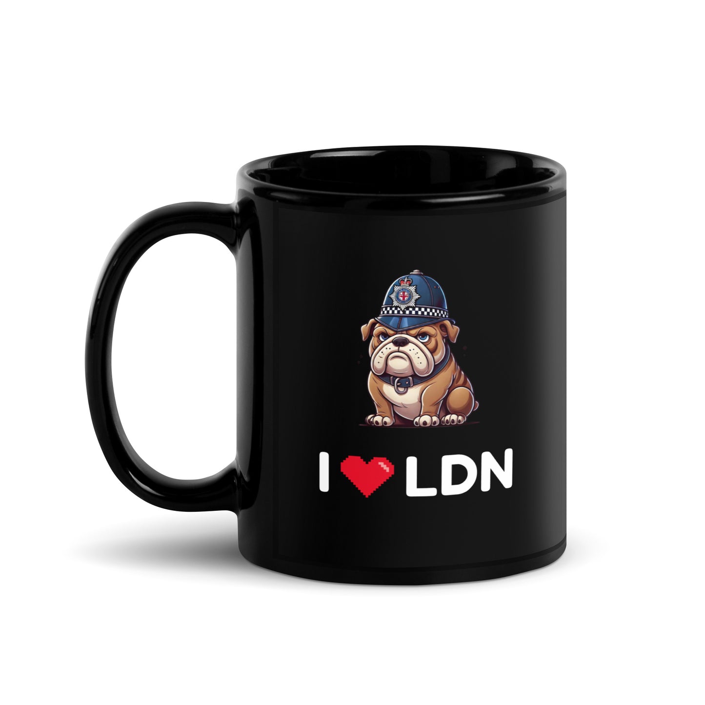 I ♥ LDN British Bulldog Mug – Black Glossy London Souvenir Coffee Cup 11 oz Mug