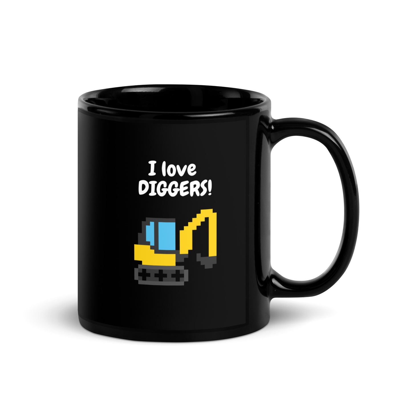 I Love Diggers Pixel Art Yellow Digger - Black Glossy Mug Mug