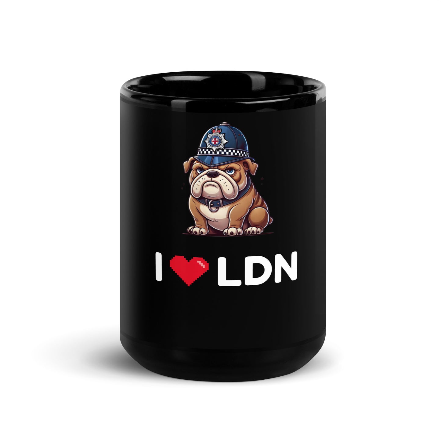 I ♥ LDN British Bulldog Mug – Black Glossy London Souvenir Coffee Cup Mug