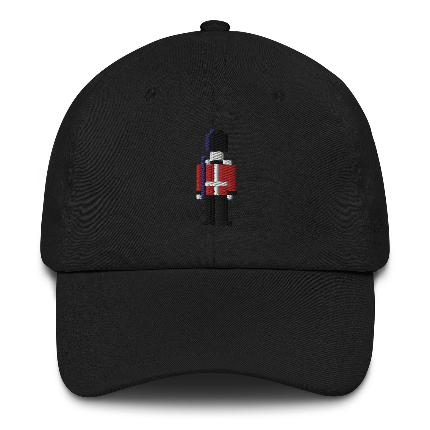 Embroidered British Royal Guard in Red, Black & White Uniform - Pixel art design baseball cap