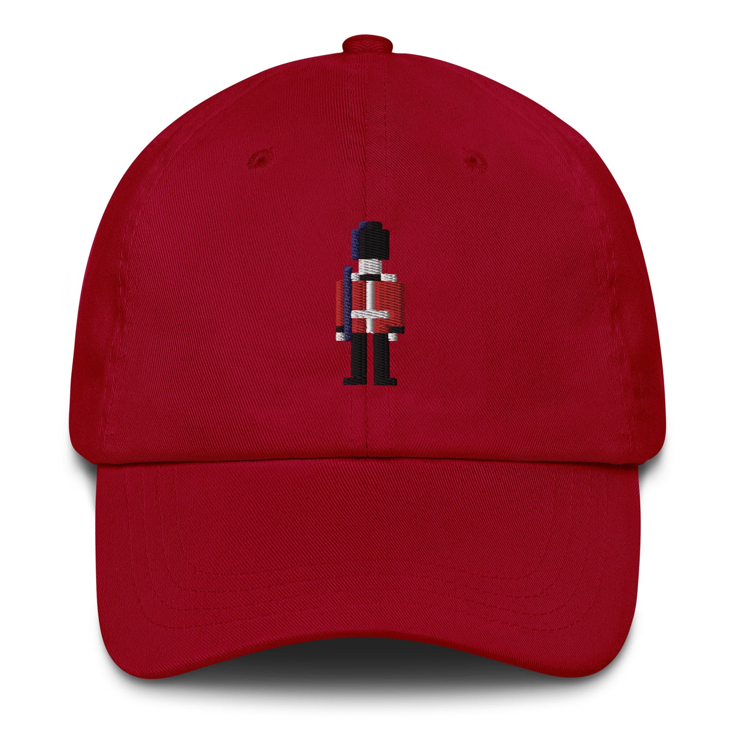 Embroidered British Royal Guard in Red, Black & White Uniform - Pixel art design baseball cap