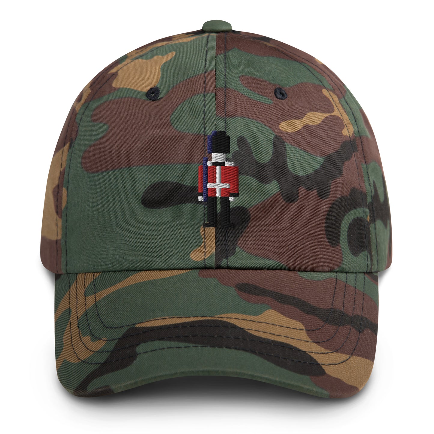 Embroidered British Royal Guard in Red, Black & White Uniform - Pixel art design baseball cap