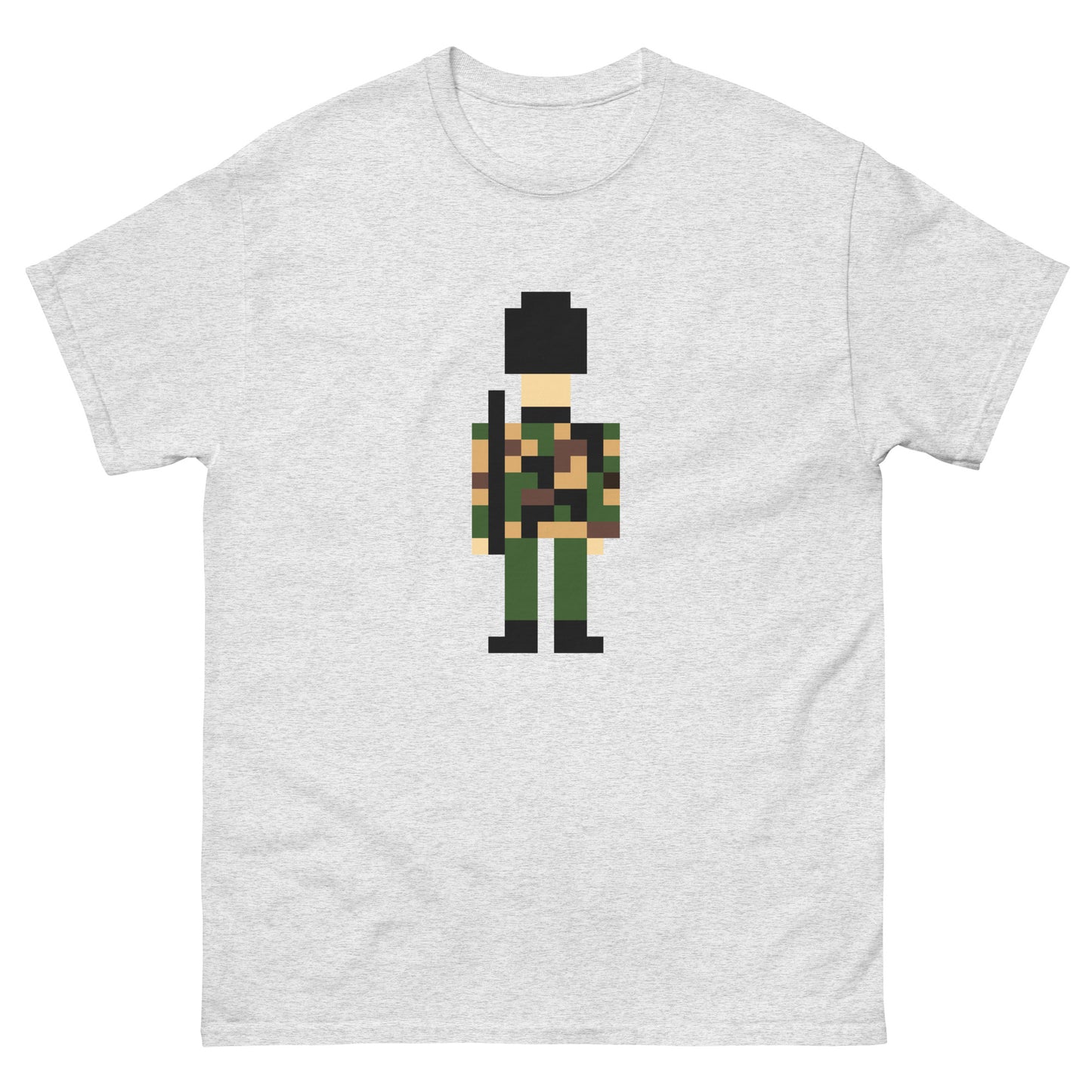 Pixel Art Military Soldier T-Shirt – Retro Camouflage Army Graphic Tee Ash t-shirt
