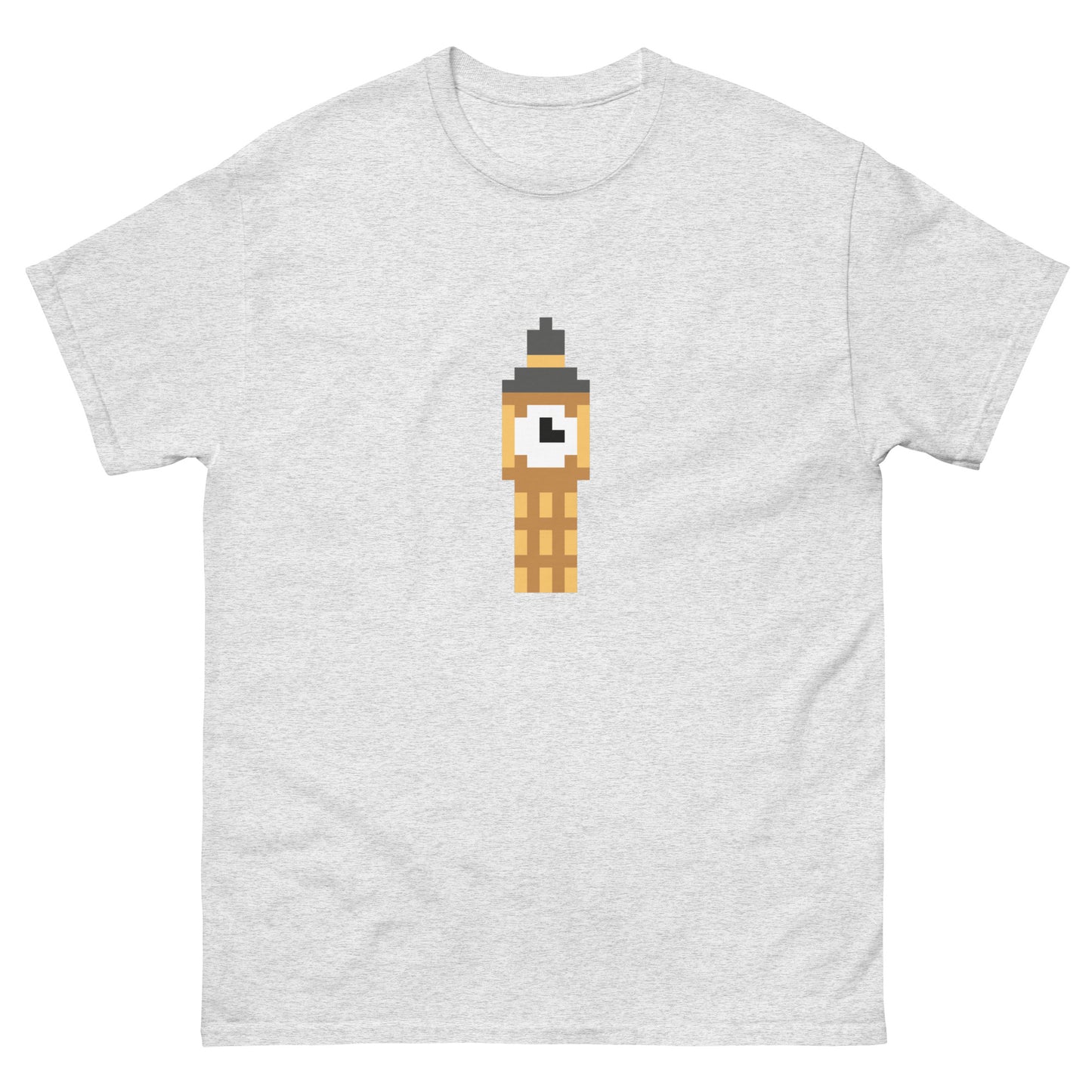 Big Ben Pixel Art T-Shirt – London Elizabeth Tower Graphic Tee for UK Fans & Tourists Ash t-shirt