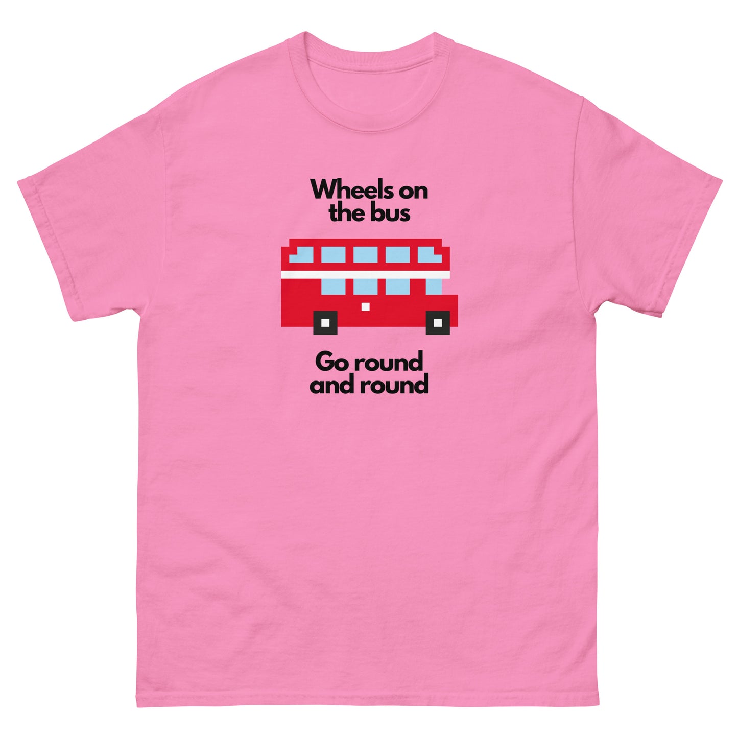 A fun pixelated design t-shirt featuring a classic yellow school bus inspired by the popular children’s song “The Wheels on the Bus.” Perfect for teachers, parents, kids, and nostalgia lovers. A great gift for school bus drivers and fans of retro pixel art.