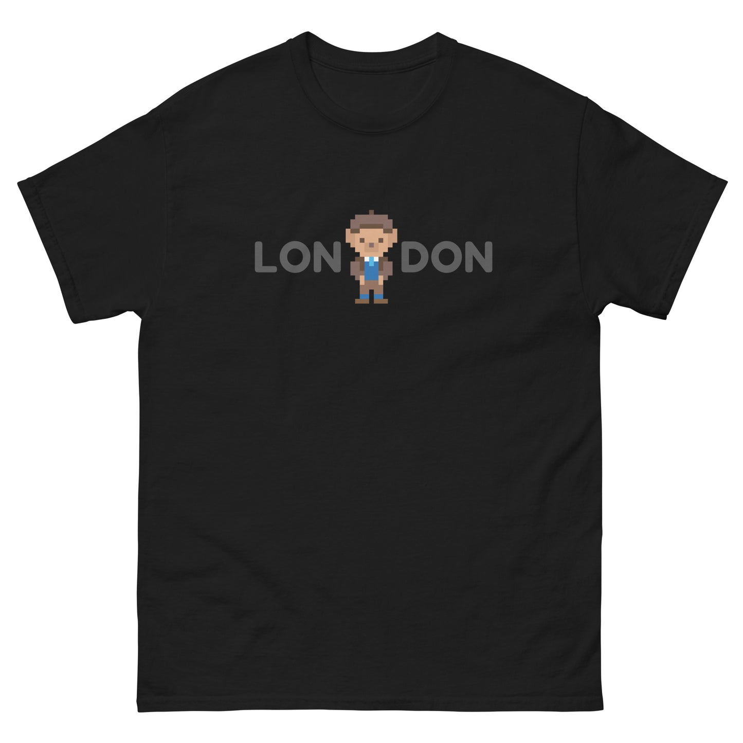 A stylish classic t-shirt featuring a smart teddy bear integrated within the word “London.” Perfect for UK tourists, London lovers, and British culture fans. A great souvenir or gift for travelers, teddy bear collectors, and city explorers.