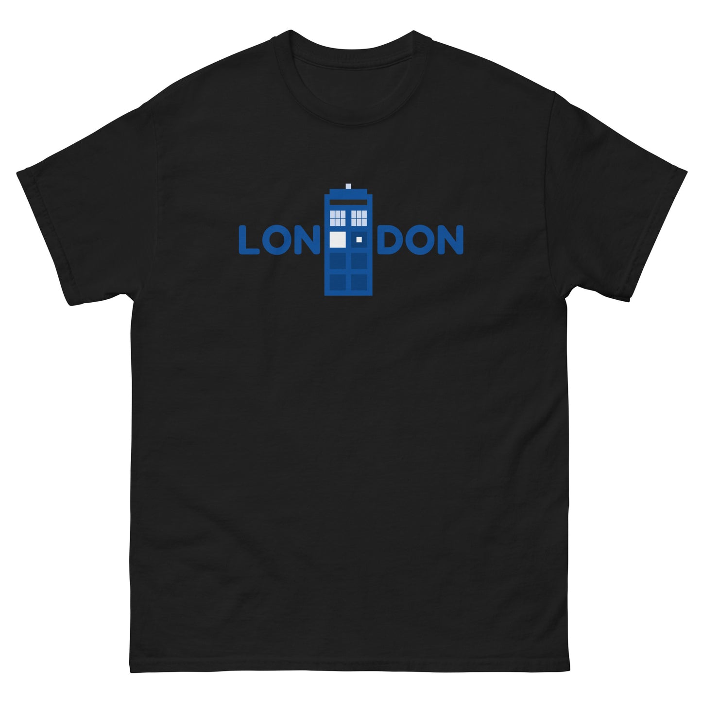 Retro London Blue Police Box T-Shirt – Vintage British Icon Tee for Sci-Fi Fans Black t-shirt
