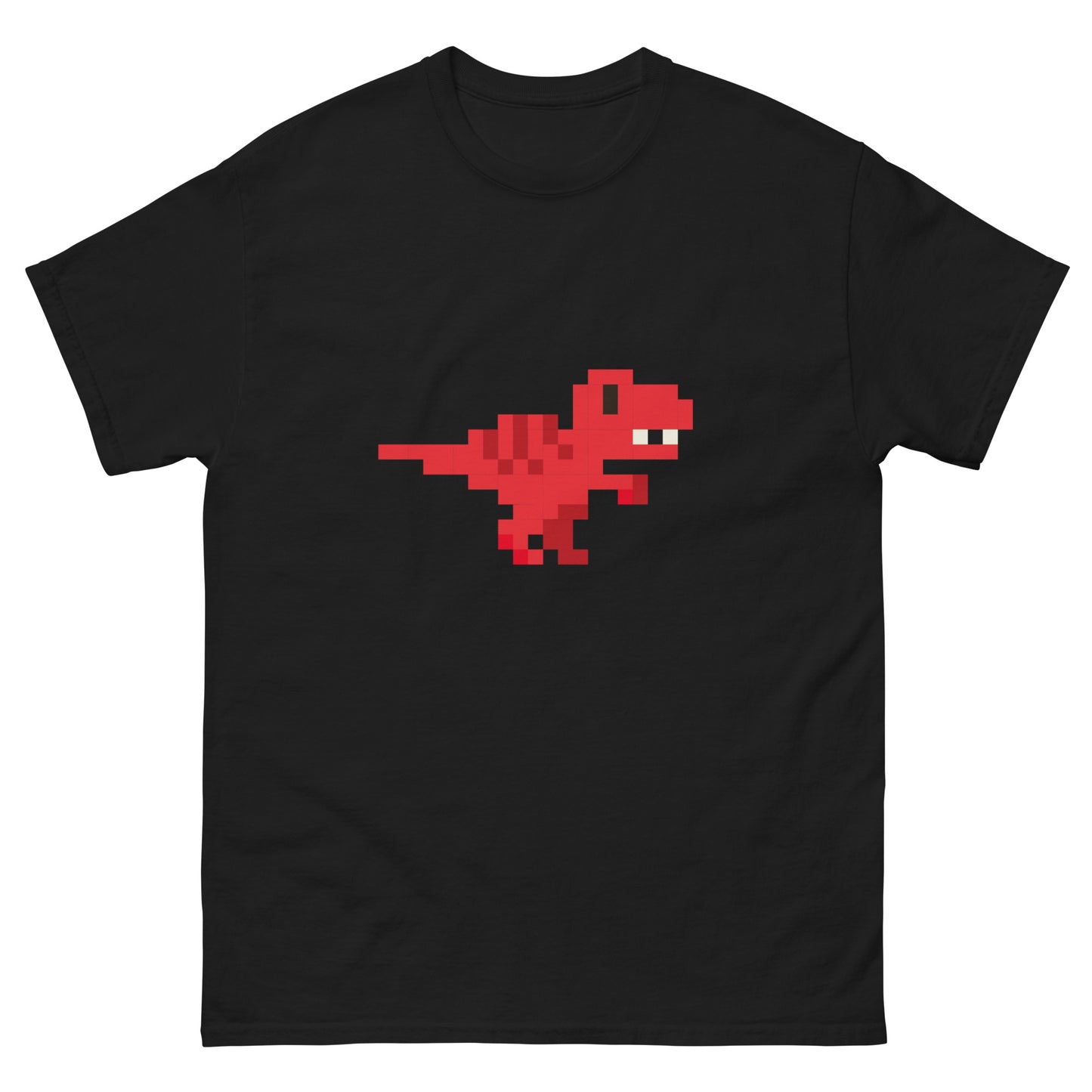 Red Pixel Dinosaur T-Shirt – Retro 8-Bit Prehistoric Gaming Graphic Tee Black t-shirt