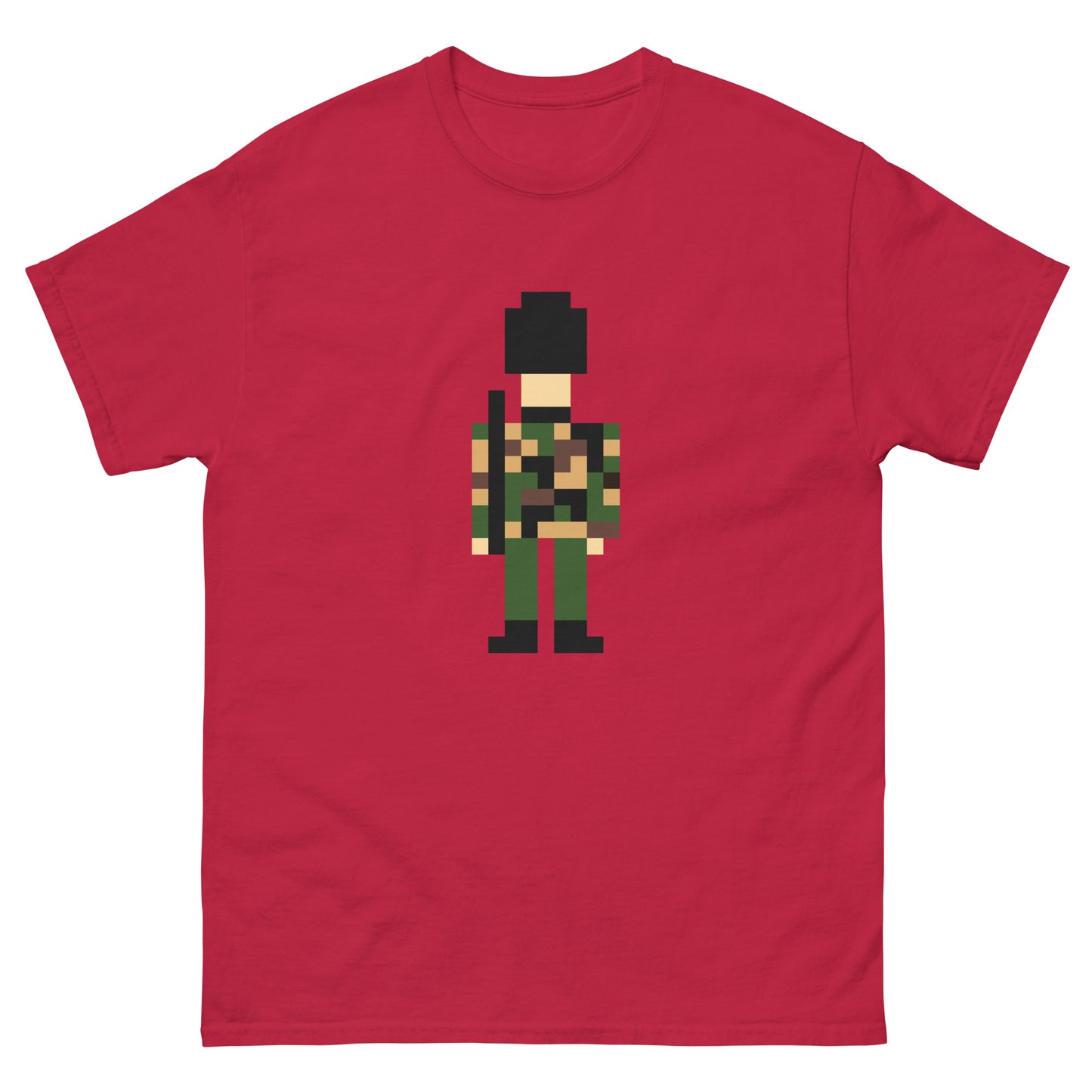 Pixel Art Military Soldier T-Shirt – Retro Camouflage Army Graphic Tee Cardinal t-shirt