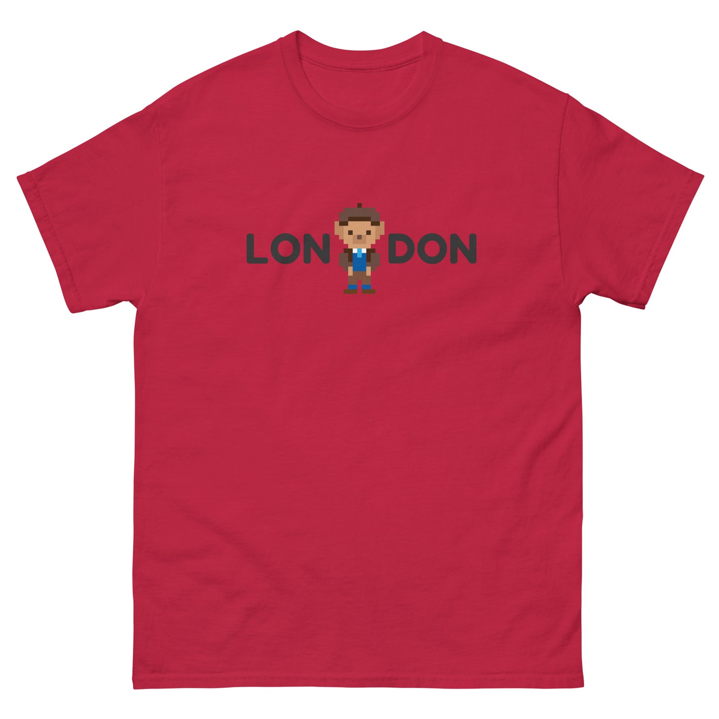 A stylish classic t-shirt featuring a smart teddy bear integrated within the word “London.” Perfect for UK tourists, London lovers, and British culture fans. A great souvenir or gift for travelers, teddy bear collectors, and city explorers.