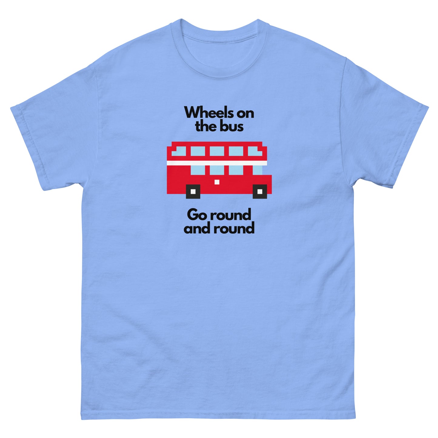 A fun pixelated design t-shirt featuring a classic yellow school bus inspired by the popular children’s song “The Wheels on the Bus.” Perfect for teachers, parents, kids, and nostalgia lovers. A great gift for school bus drivers and fans of retro pixel art.